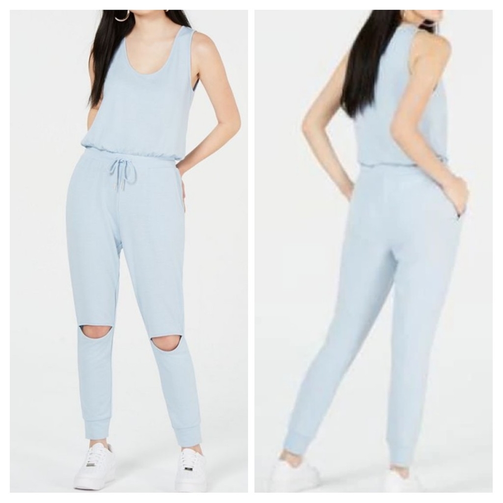 Women's Sky Blue Pants Romper With knee Slits by Material Girl Size Small